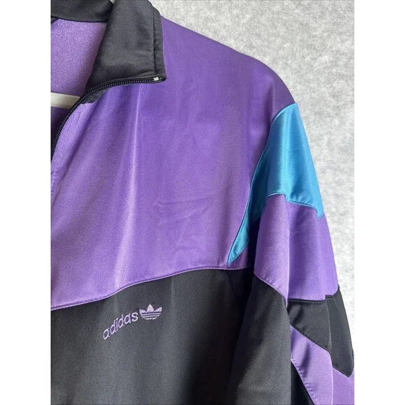 Vintage 80'S-90'S Adidas Track Jacket Men's Size Medium Purple Yellow Teal Black - Picture 3 of 10